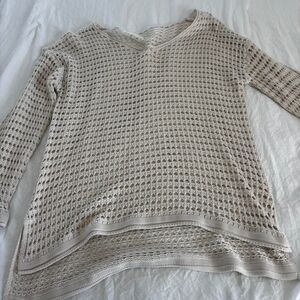 SHEIN Cover Up Beach Swimwear Women's Cream Knitted Medium Longsleeve Top Shirt